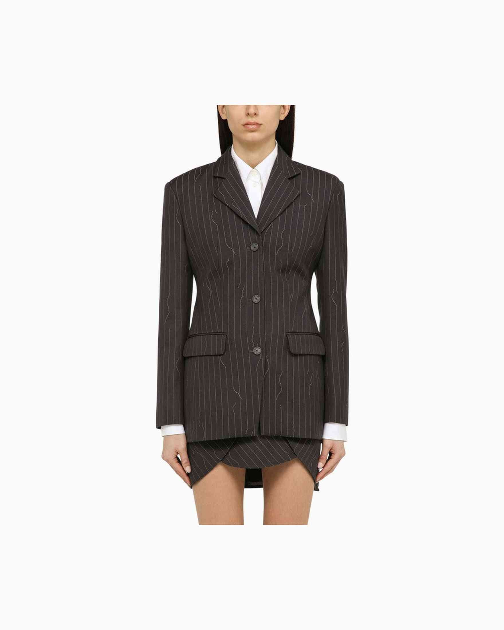 Off-White Wool Grey Single Breasted Pinstripe Jacket In Blend Glam Steals