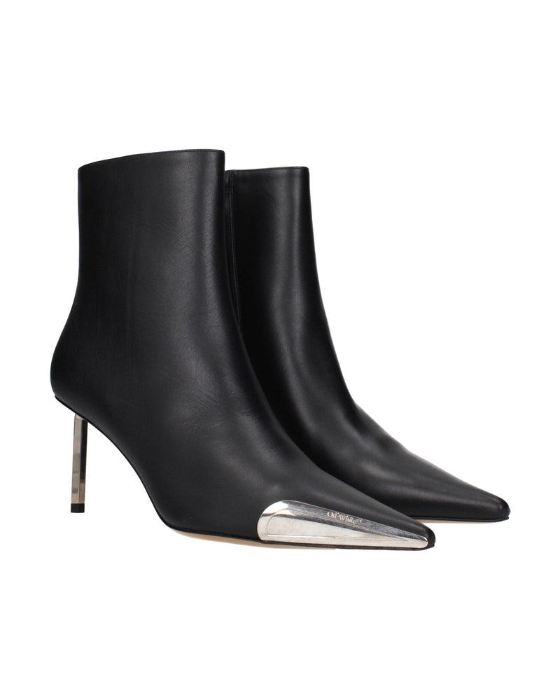 Off-white Leather Black Ankle Boots Glam Steals