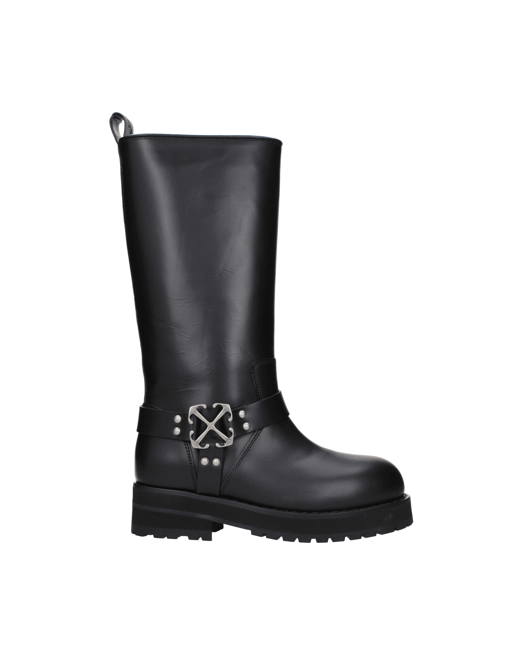 Off-white Leather Black Flat Boots Glam Steals
