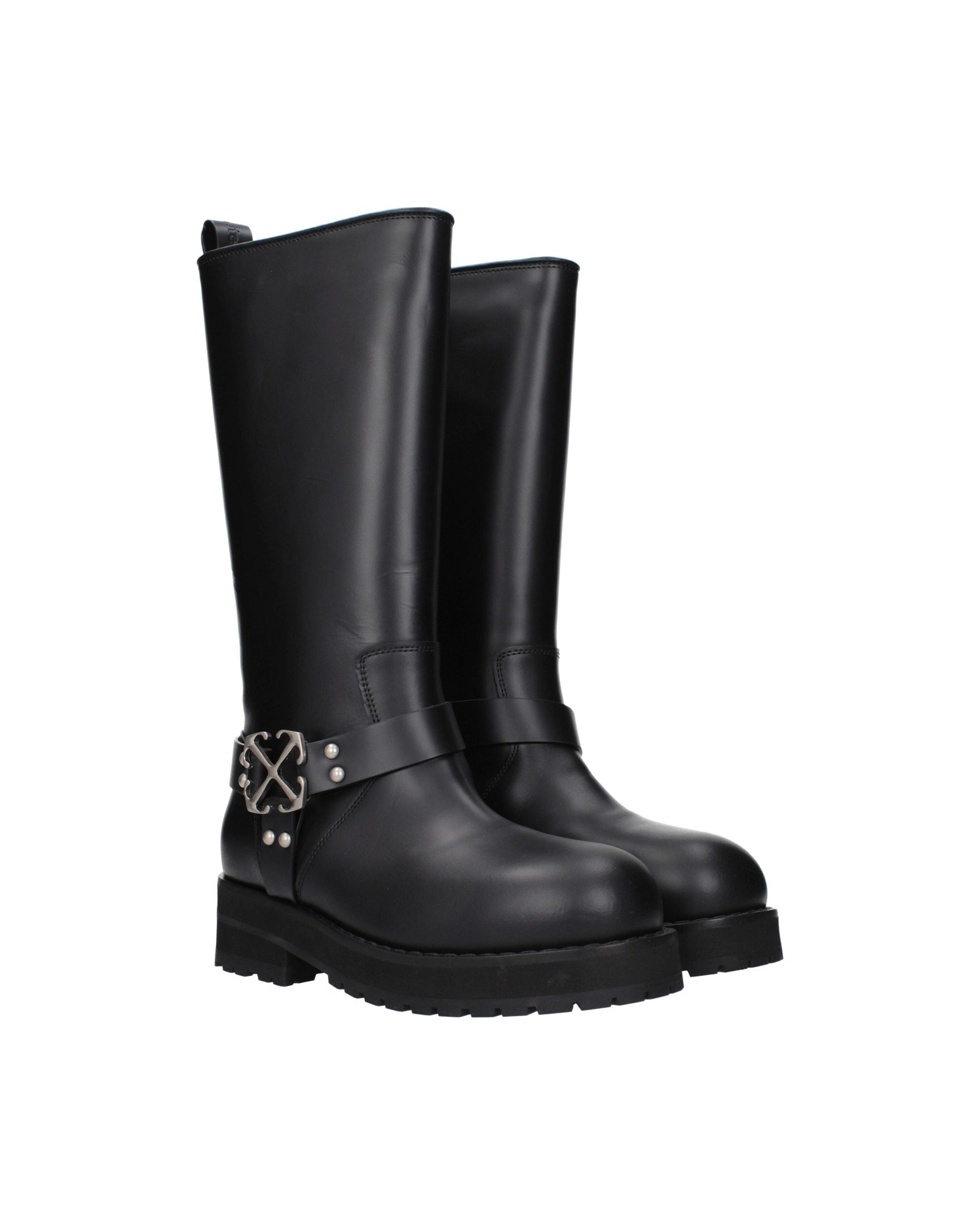 Off-white Leather Black Flat Boots Glam Steals