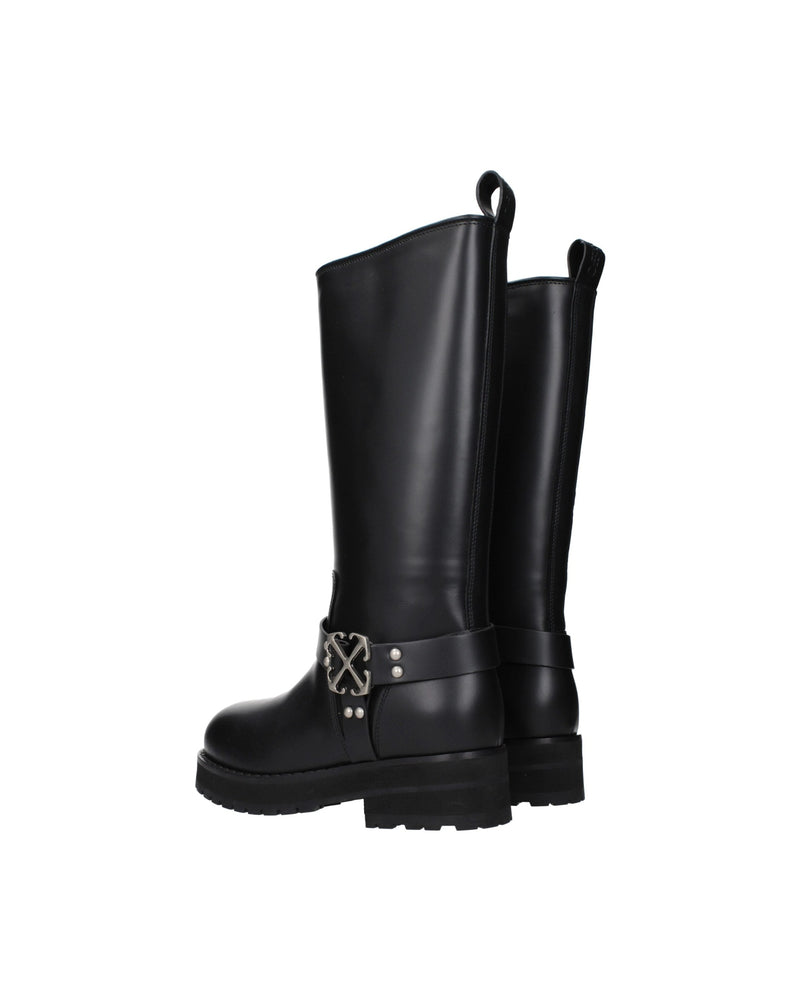 Off-white Leather Black Flat Boots Glam Steals