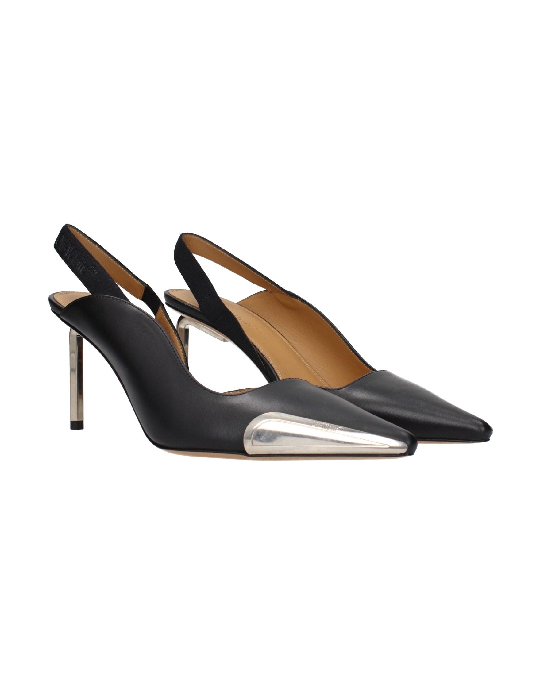 Off-white Leather Black High Heel Pumps Glam Steals