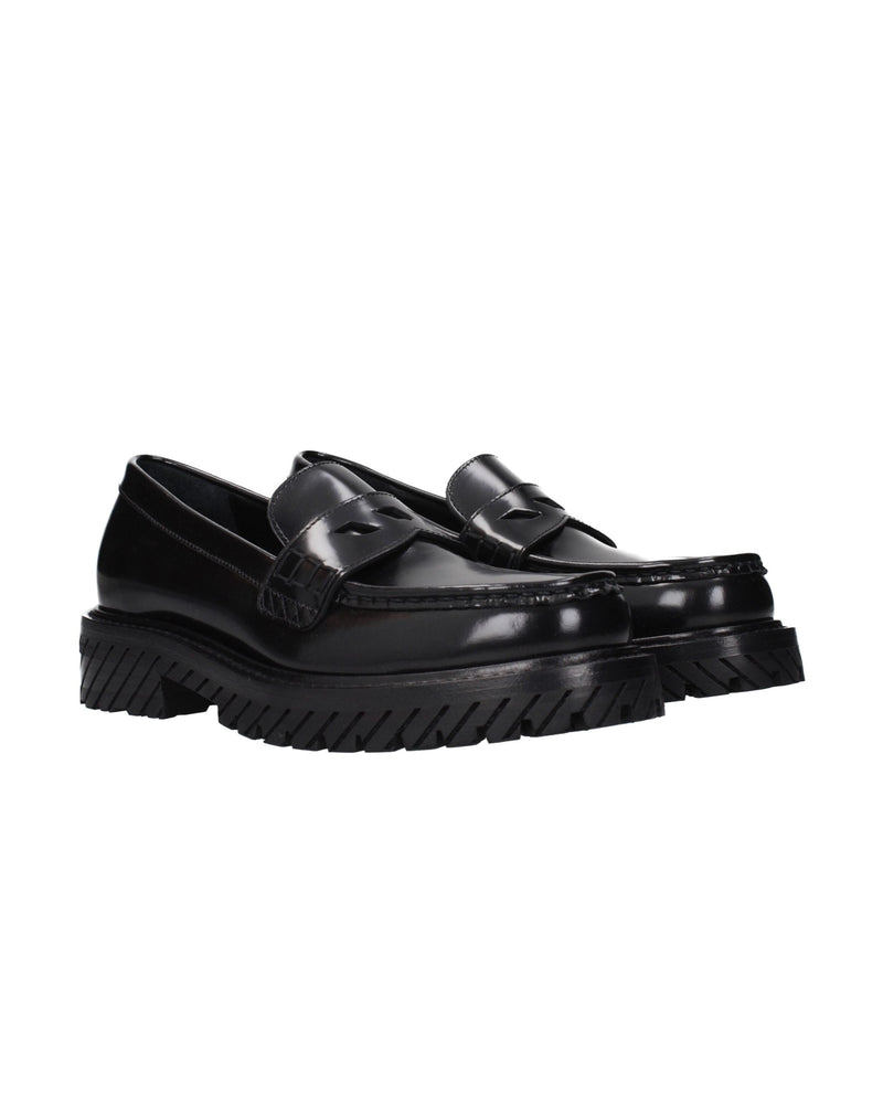 Off-white Leather Black Slip On Loafers Glam Steals