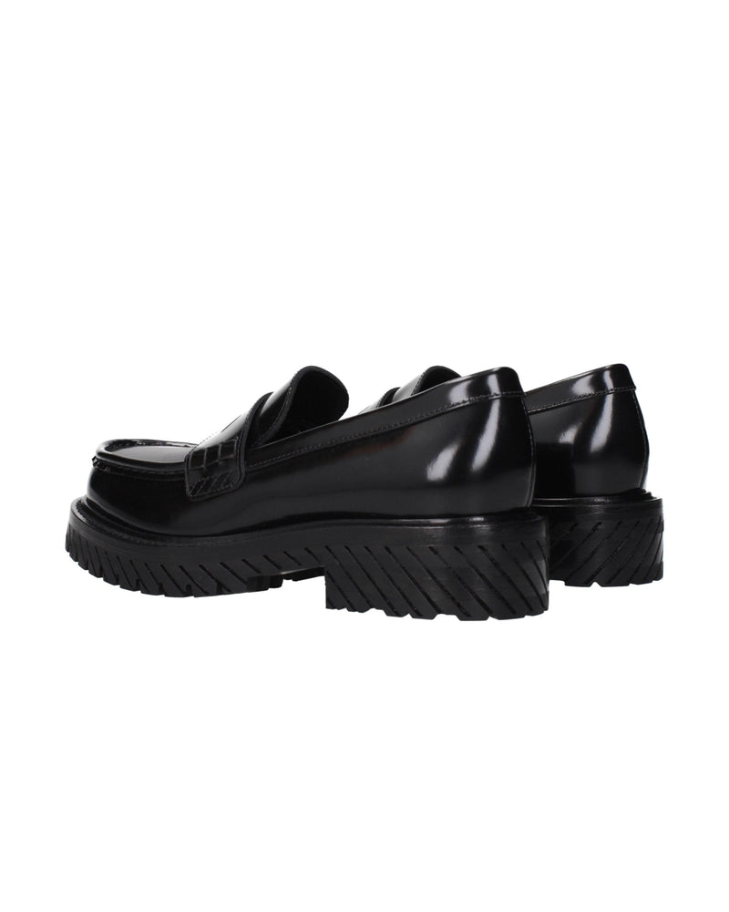 Off-white Leather Black Slip On Loafers Glam Steals