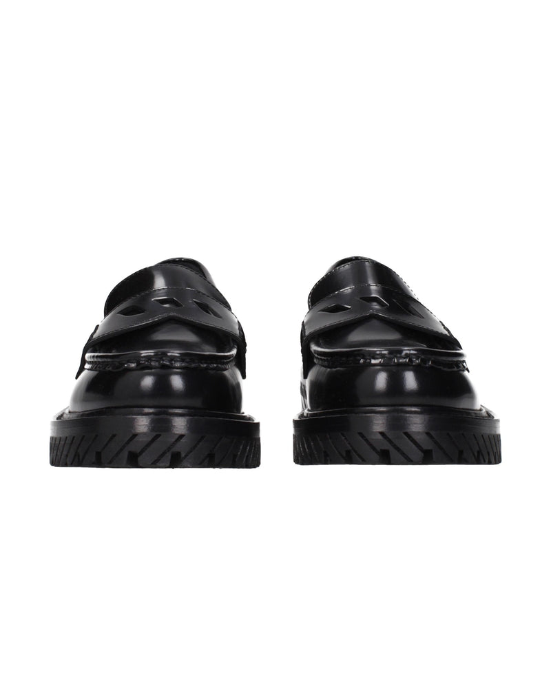 Off-white Leather Black Slip On Loafers Glam Steals