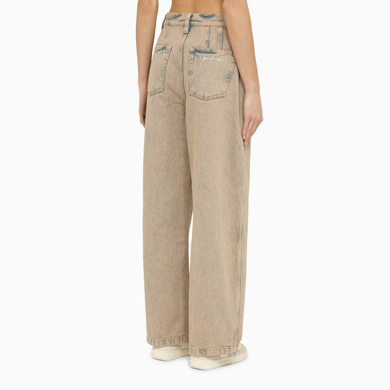 Palm Angels Denim Wide Jeans In Pinkish Glam Steals