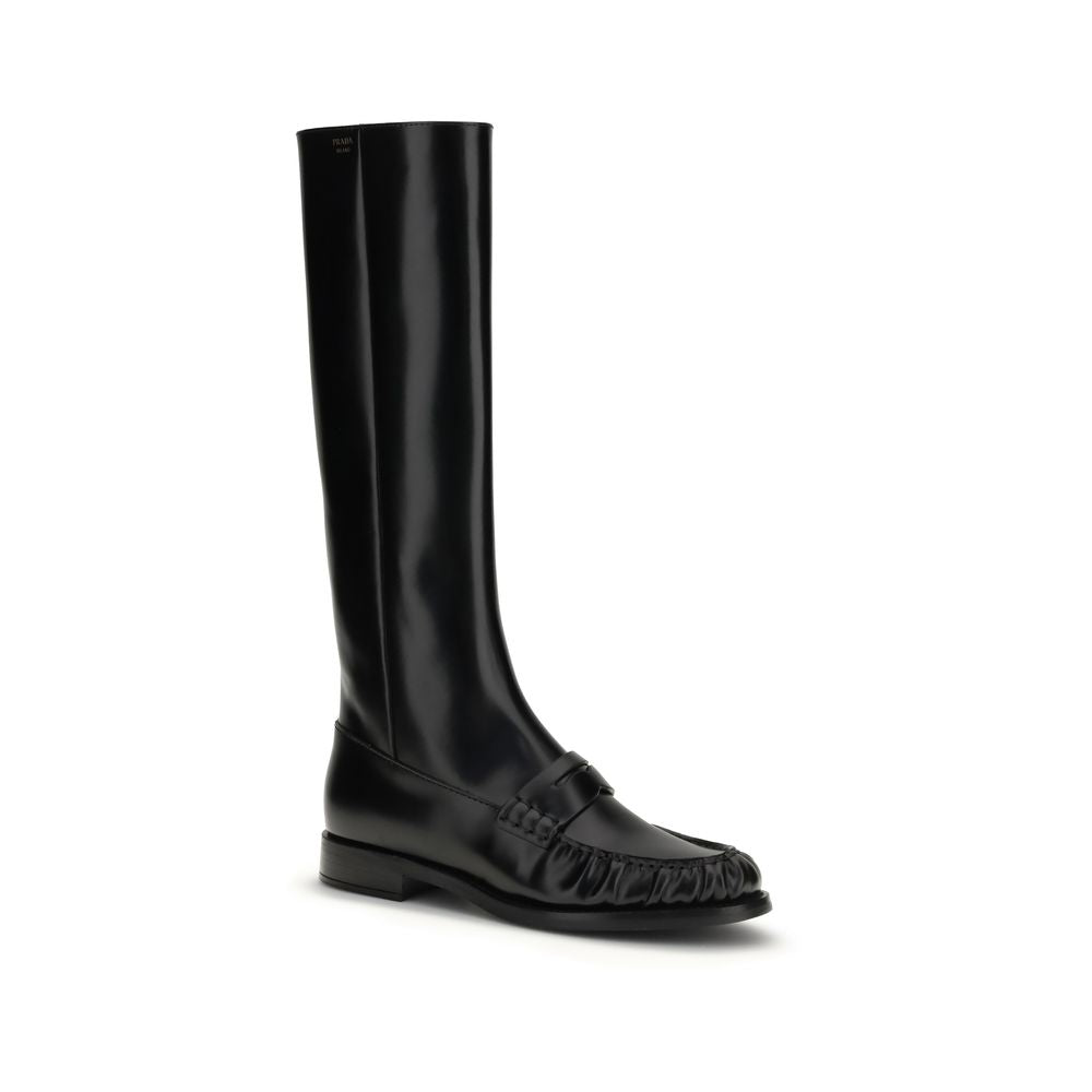 Prada Black Calf Leather Bos Taurus Flat Boots Glam Steals