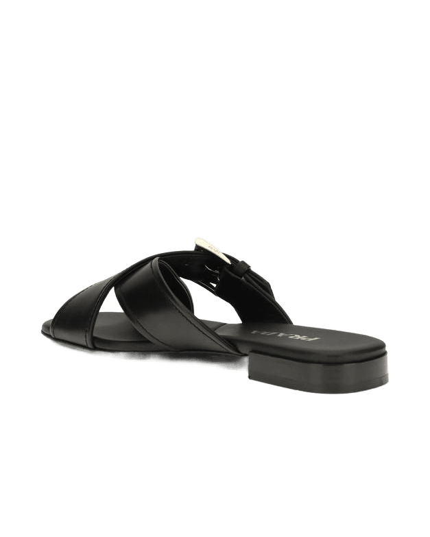 Prada Black Calf Leather Bos Taurus Flat Sandals Glam Steals