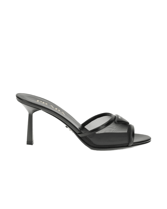 Prada Black Calf Leather Bos Taurus Stiletto Heel Sandals Glam Steals