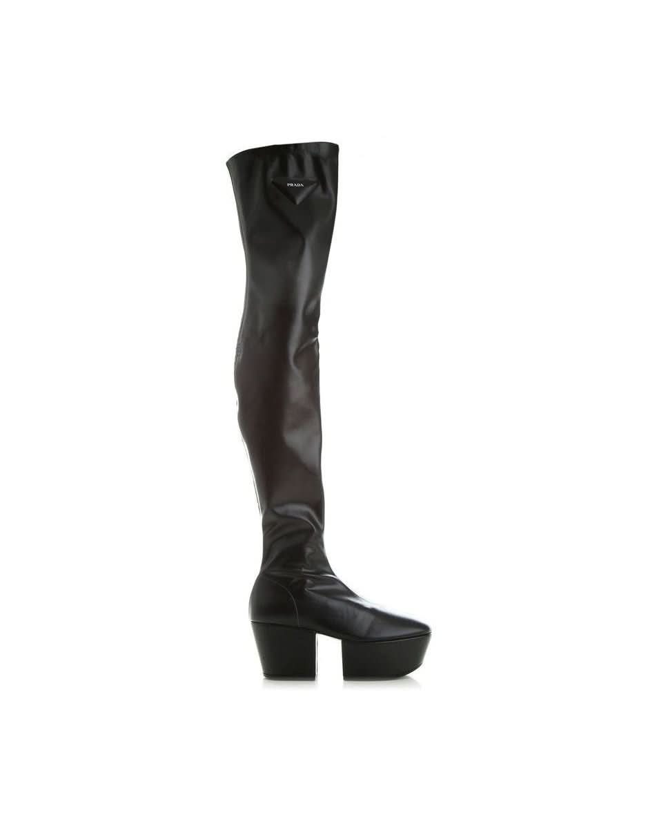 Prada Black Calfskin Over The Knee Boots 