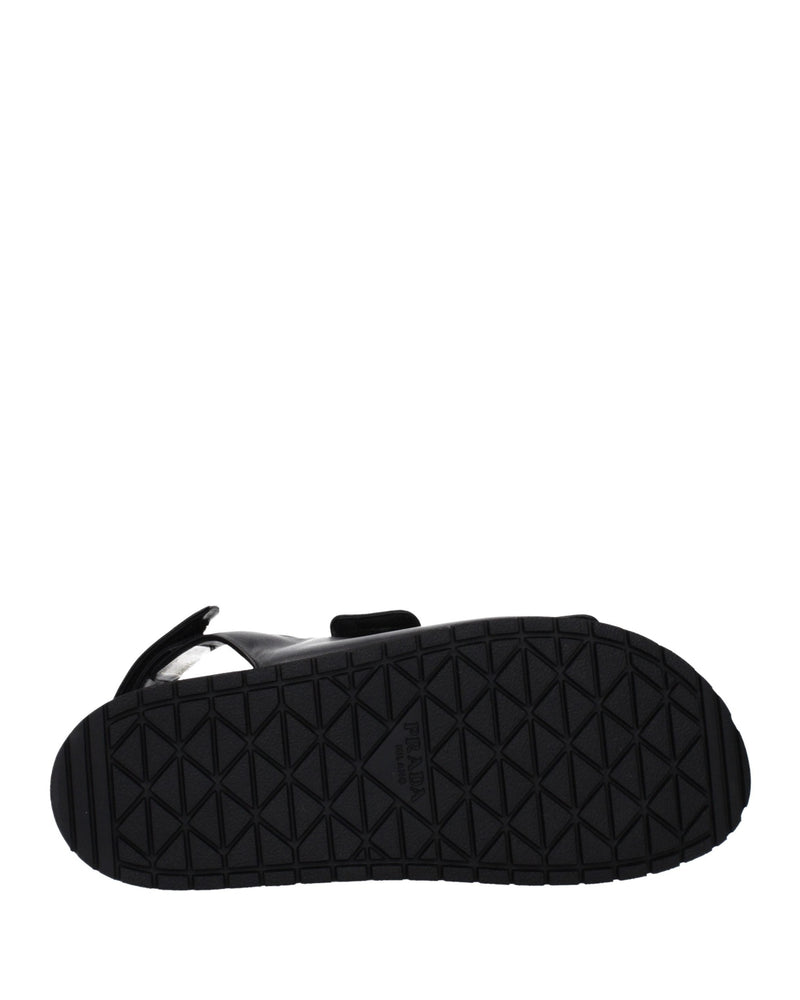Prada Black Leather Flat Sandals 