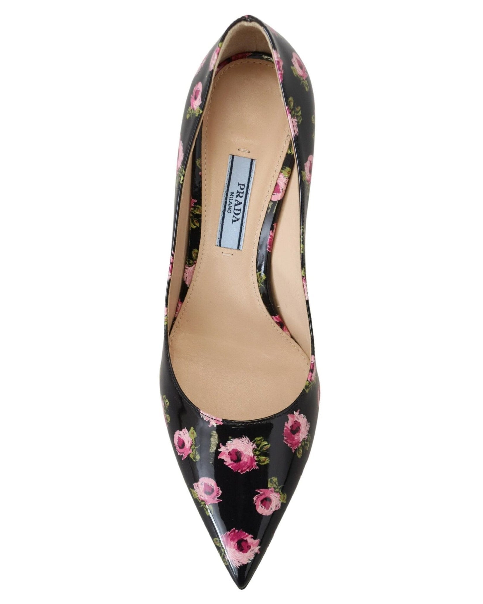 Prada Black Leather Floral Heels Stilettos Pumps Heels