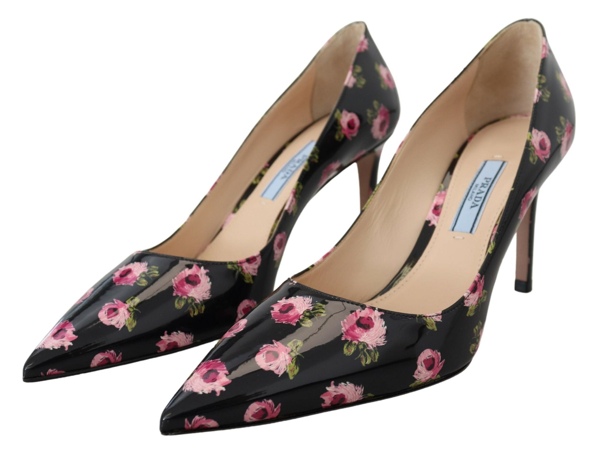Prada Black Leather Floral Heels Stilettos Pumps Glam Steals