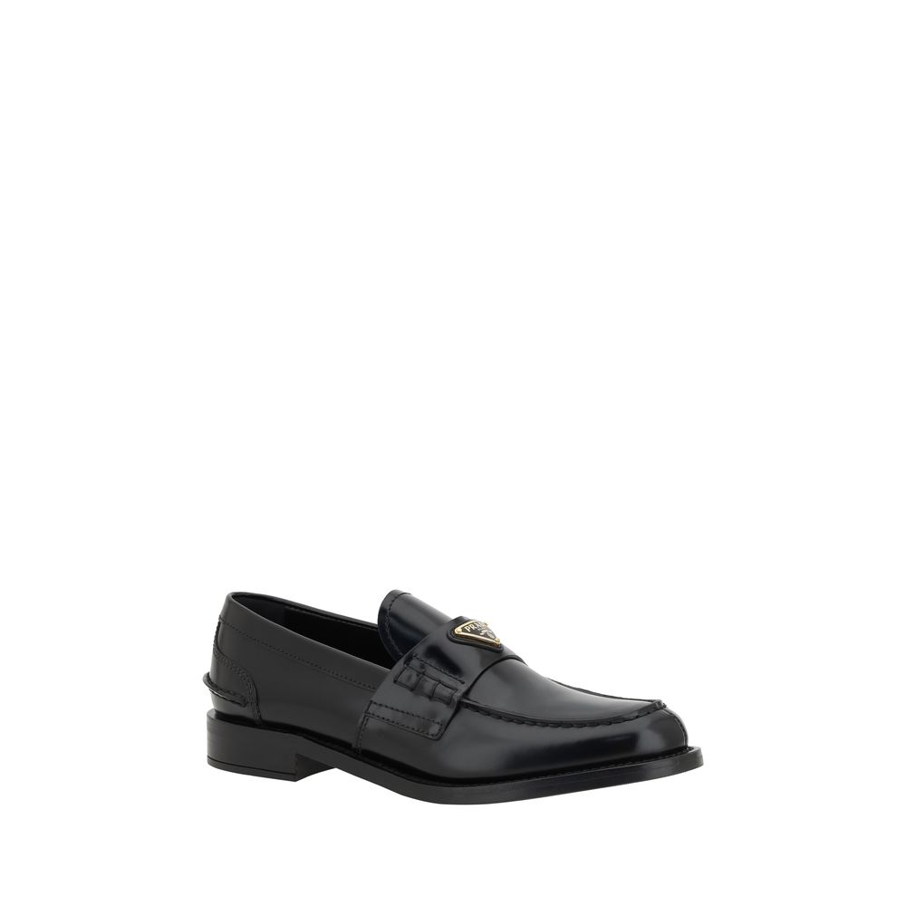 Prada Black Leather Logo Loafers Glam Steals