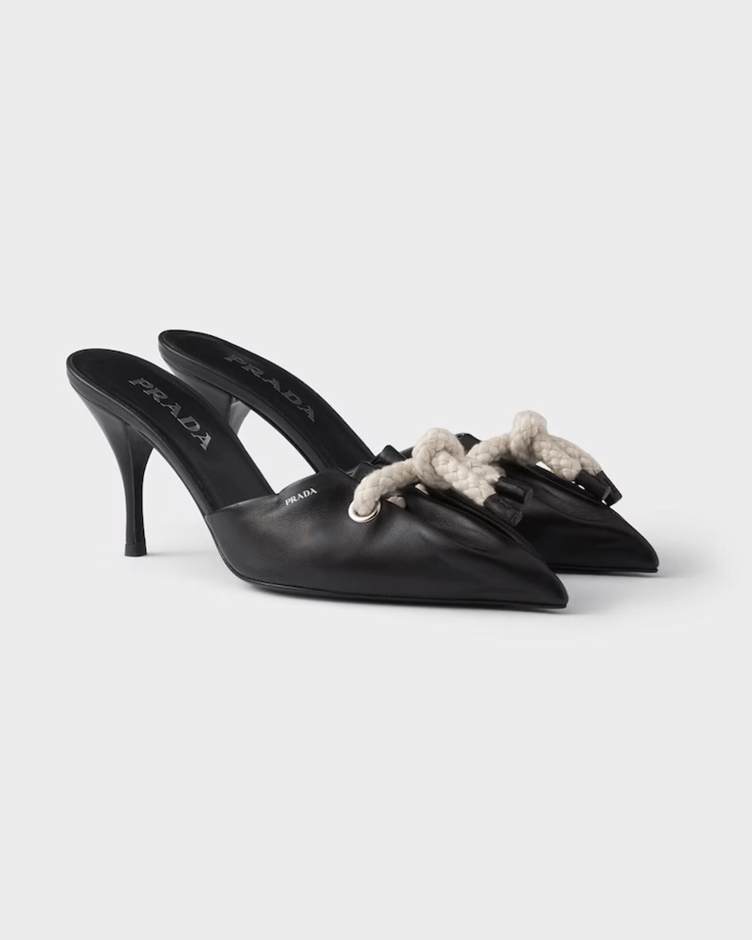 Prada Black Leather Nappa Rope Detail Sandals Glam Steals