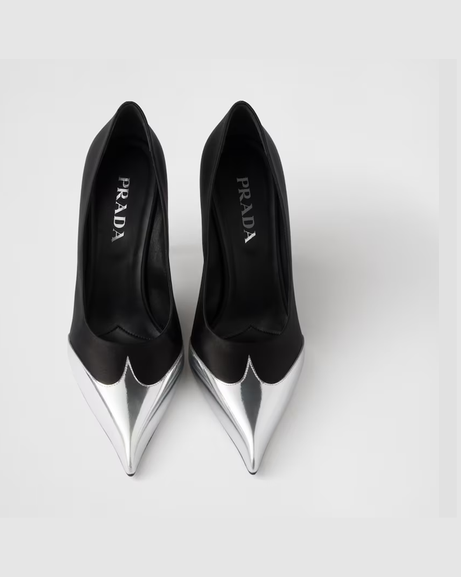 Prada Black Satin And Metallic Silver Leather Pumps Glam Steals