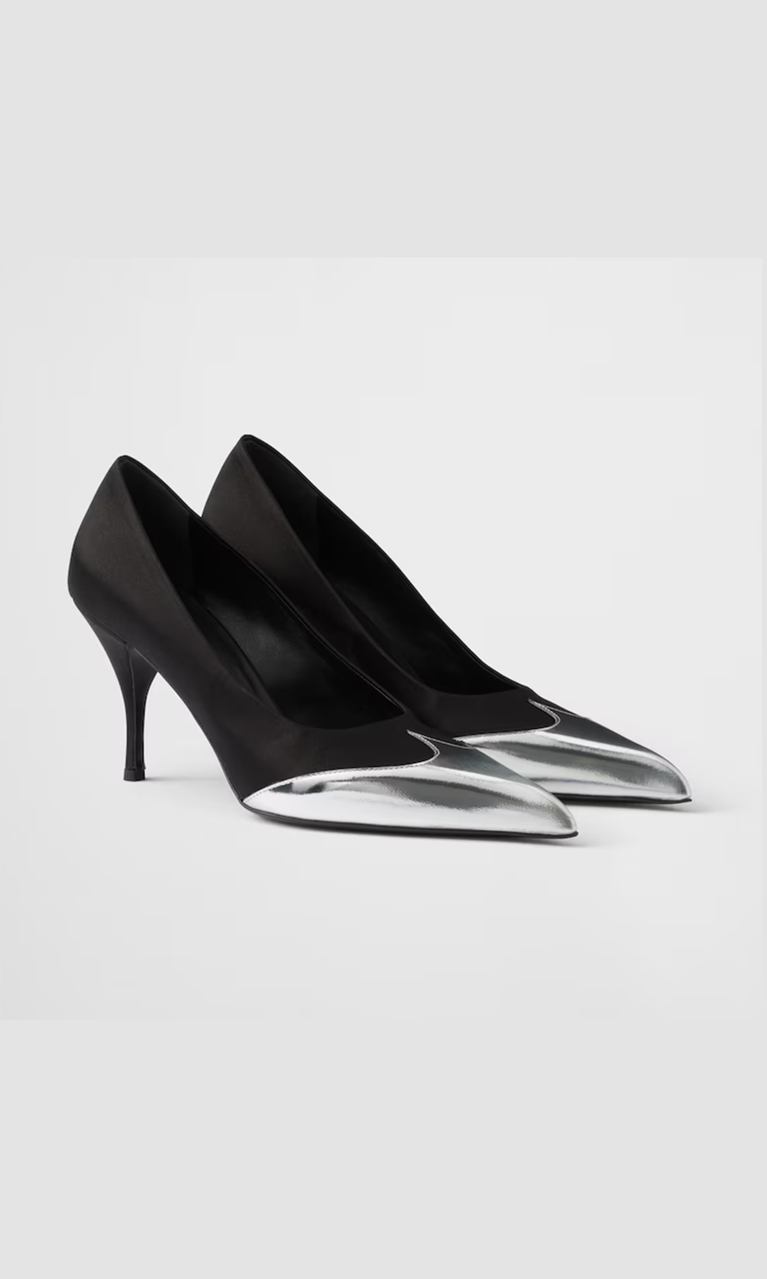 Prada Black Satin And Metallic Silver Leather Pumps Glam Steals