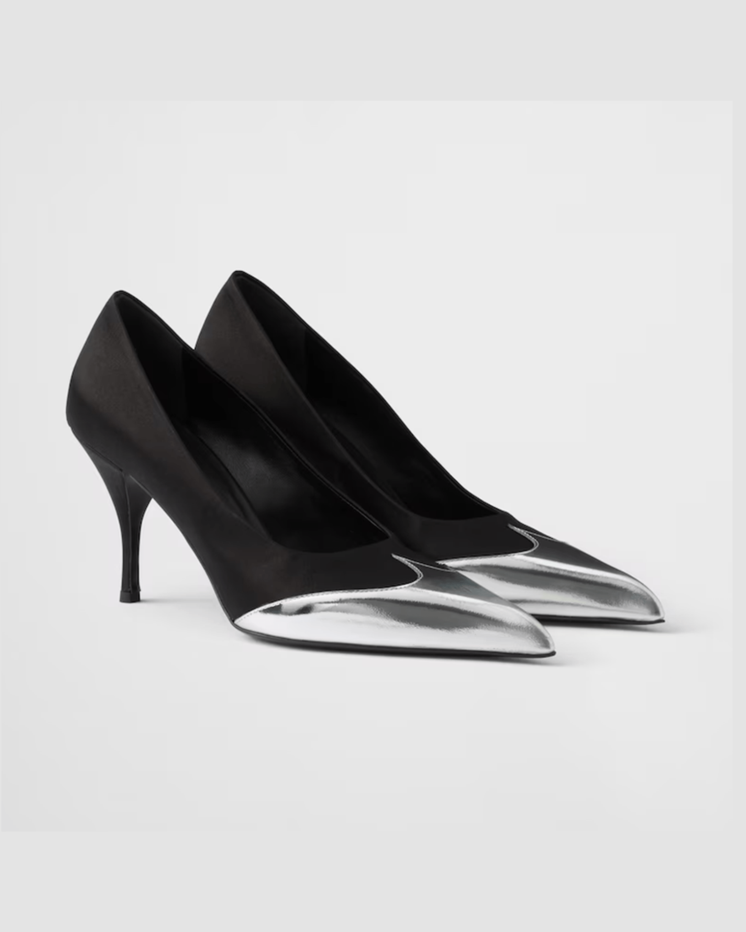 Prada Black Satin And Metallic Silver Leather Pumps Glam Steals