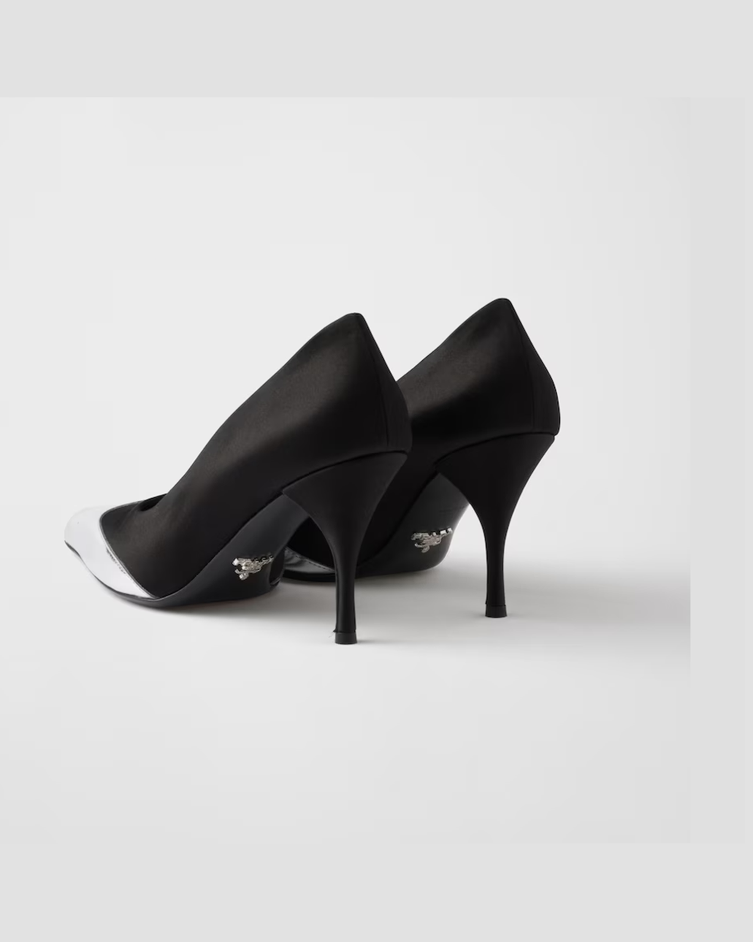 Prada Black Satin And Metallic Silver Leather Pumps Glam Steals