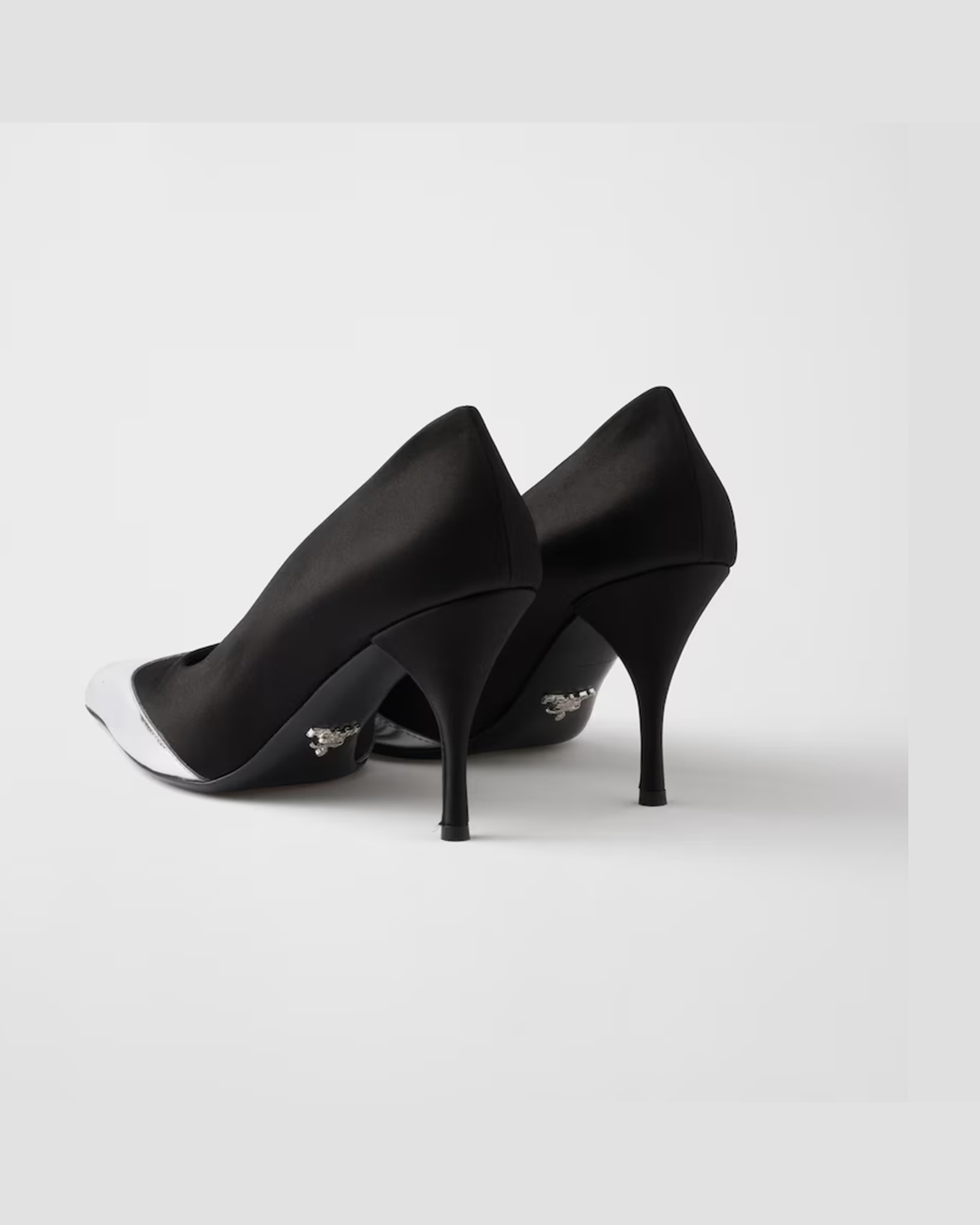 Prada Black Satin And Metallic Silver Leather Pumps Glam Steals