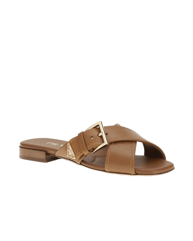 Prada Brown Calf Leather Bos Taurus Flat Sandals Glam Steals