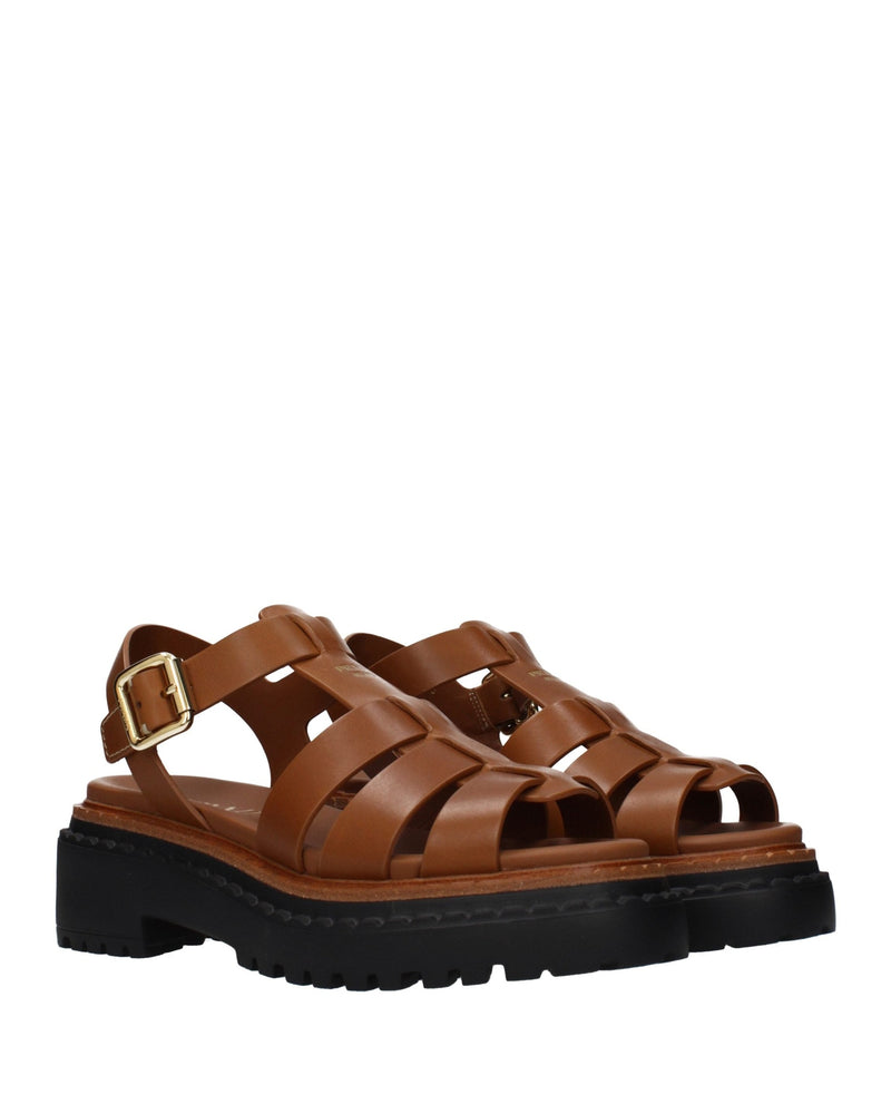 Prada Brown Leather Platform Sandals 