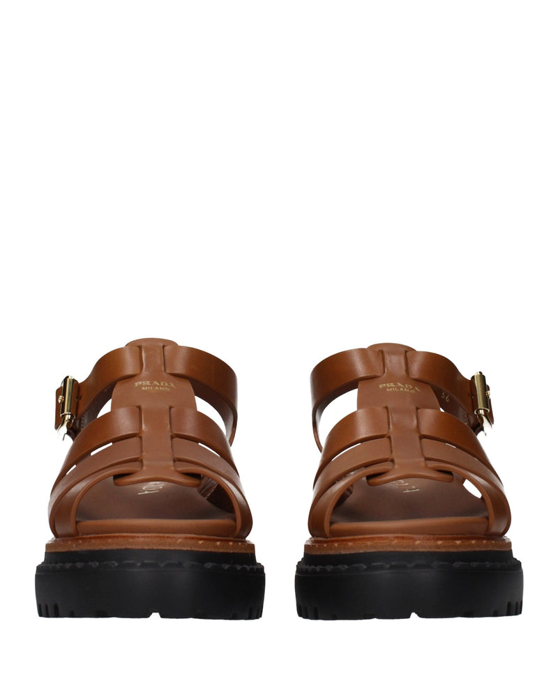 Prada Brown Leather Platform Sandals 