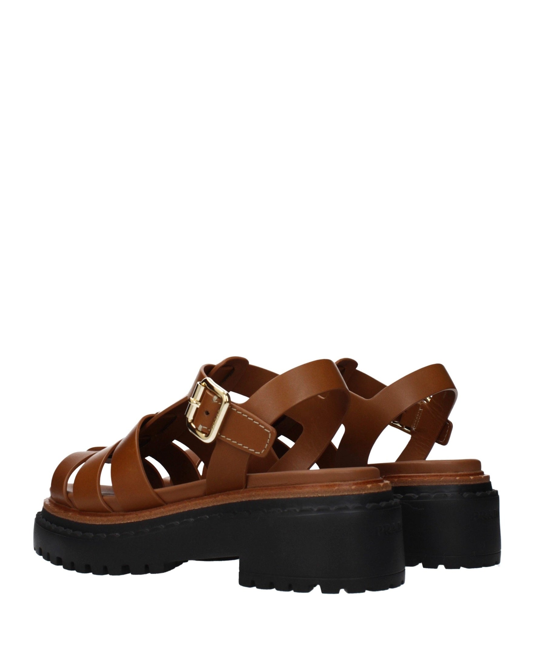 Prada Brown Leather Platform Sandals 