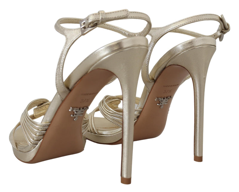 Prada Gold Leather Sandals Ankle Strap Heels Glam Steals