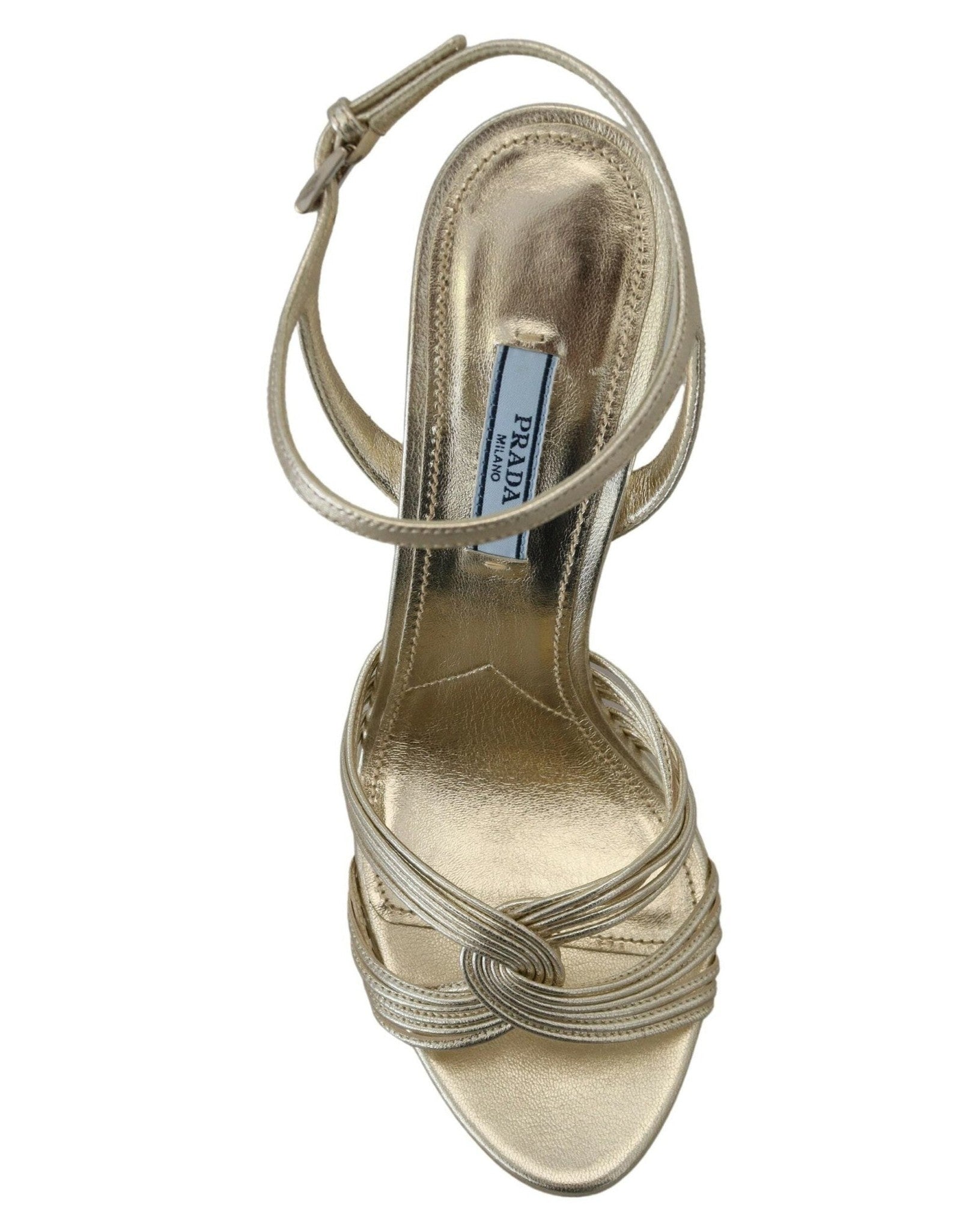 Prada Gold Leather Sandals Ankle Strap Heels Heels