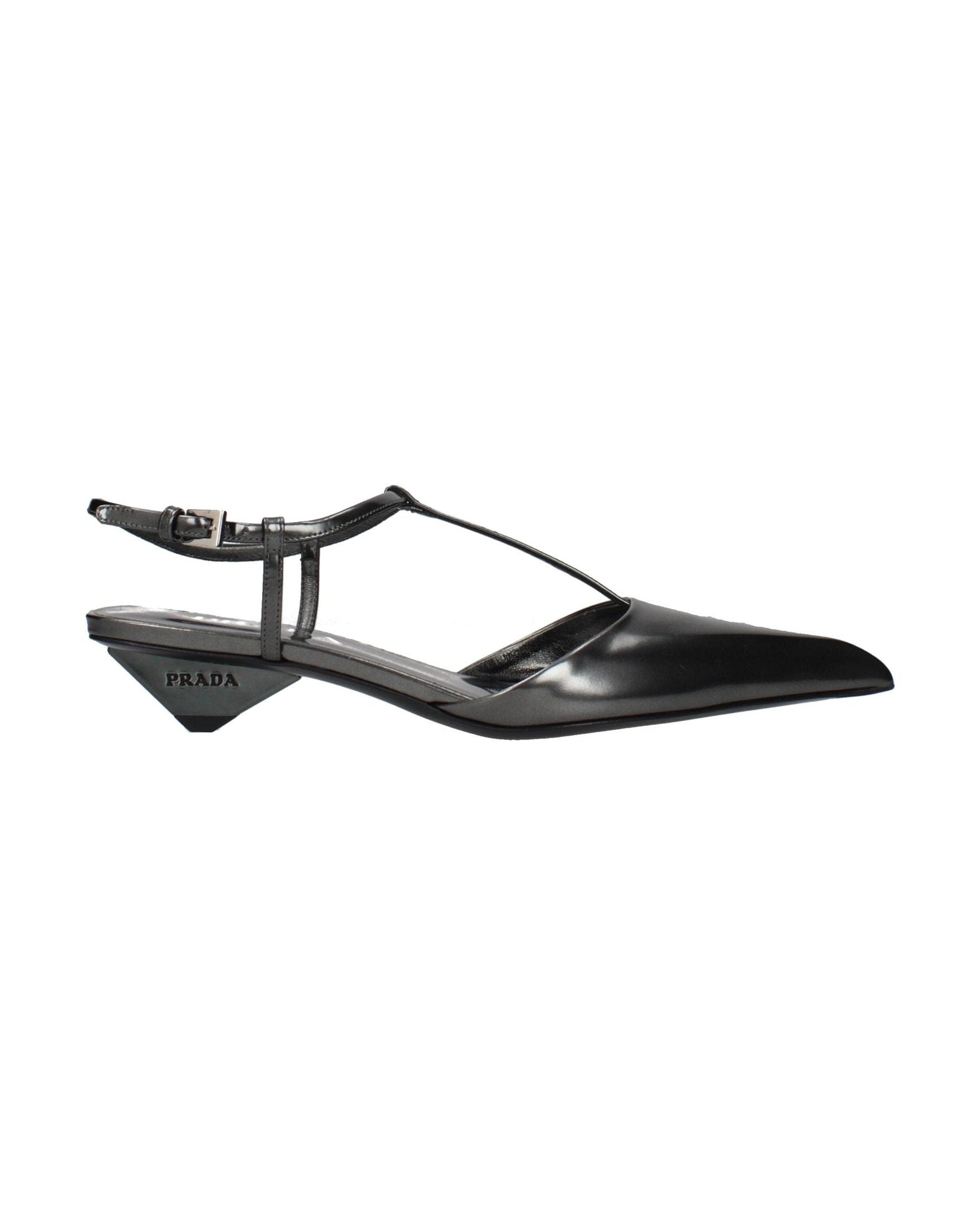 Prada Gray Leather Flat Sandals Sandals