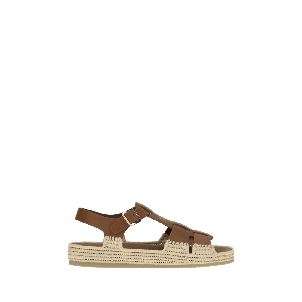 Prada Leather And Raffia Sandals Glam Steals