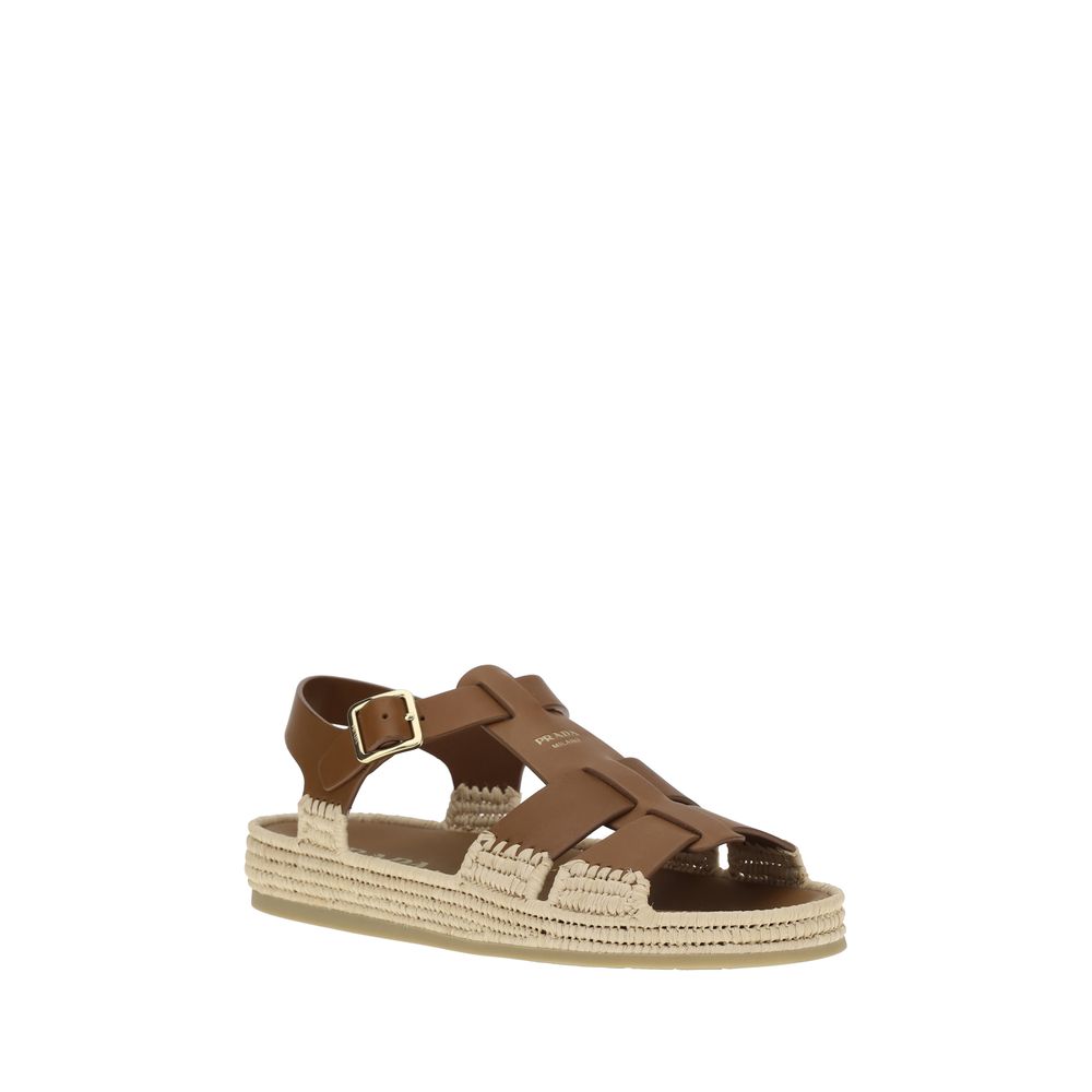 Prada Leather And Raffia Sandals Glam Steals