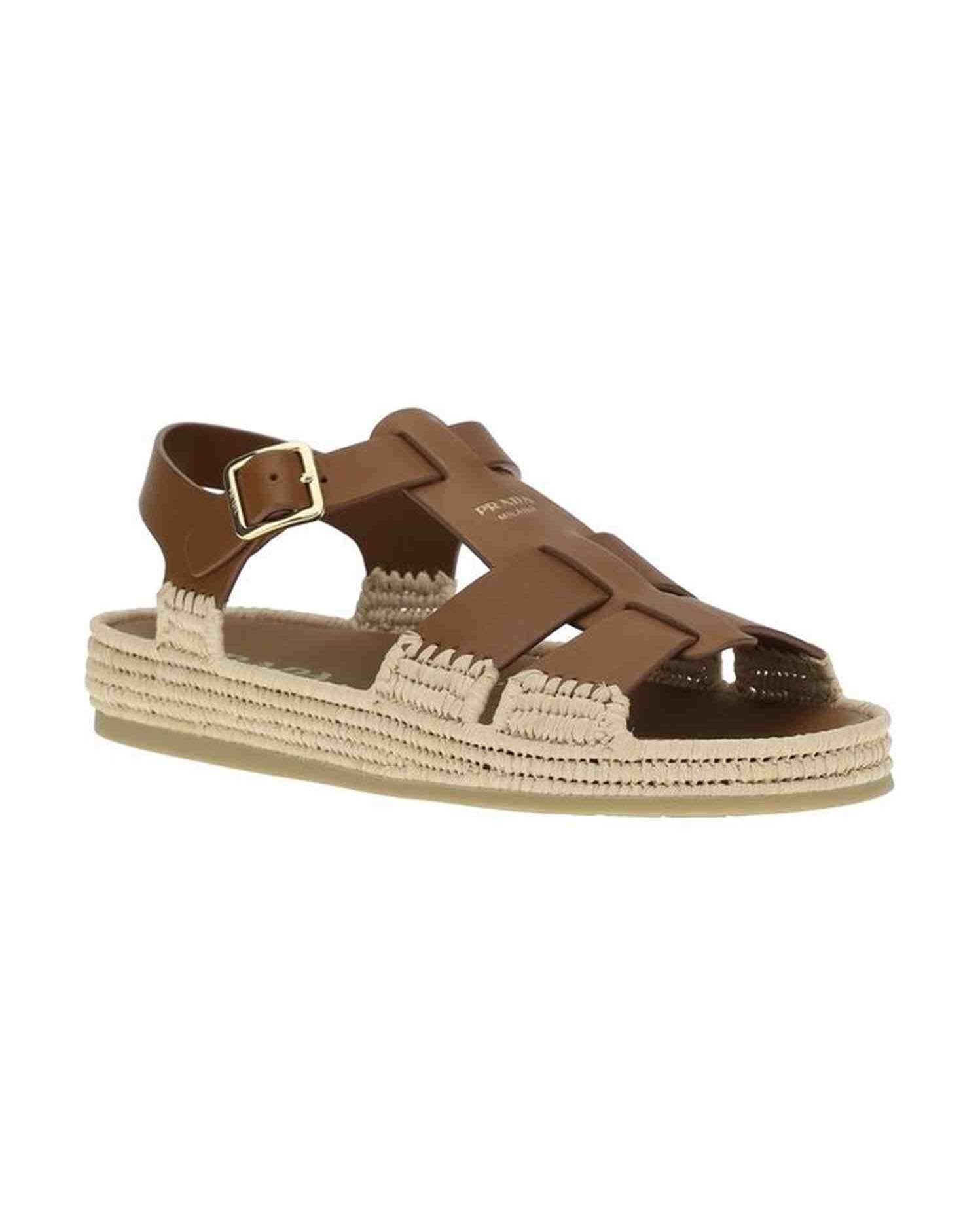 Prada Leather And Raffia Sandals Glam Steals