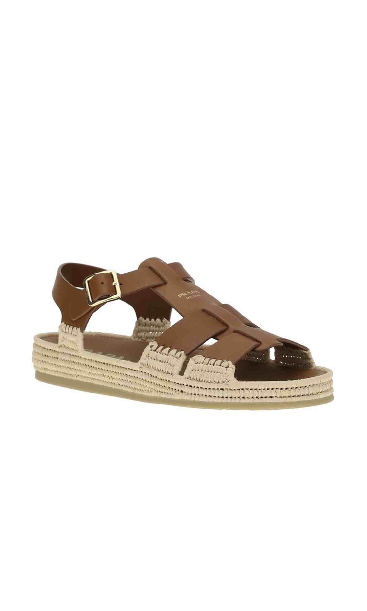Prada Leather And Raffia Sandals Glam Steals