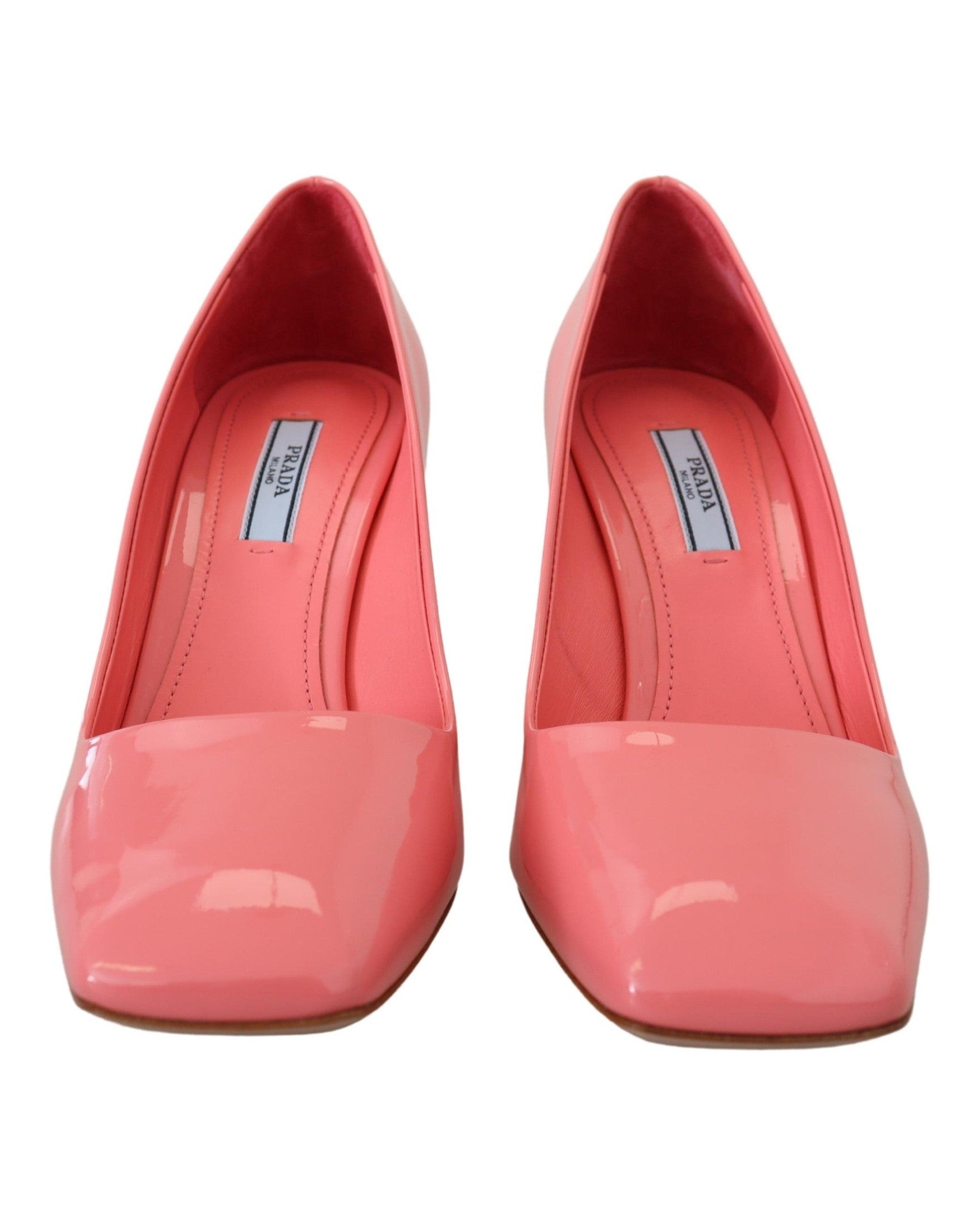 Prada Pink Leather Patent Block Heels Heels