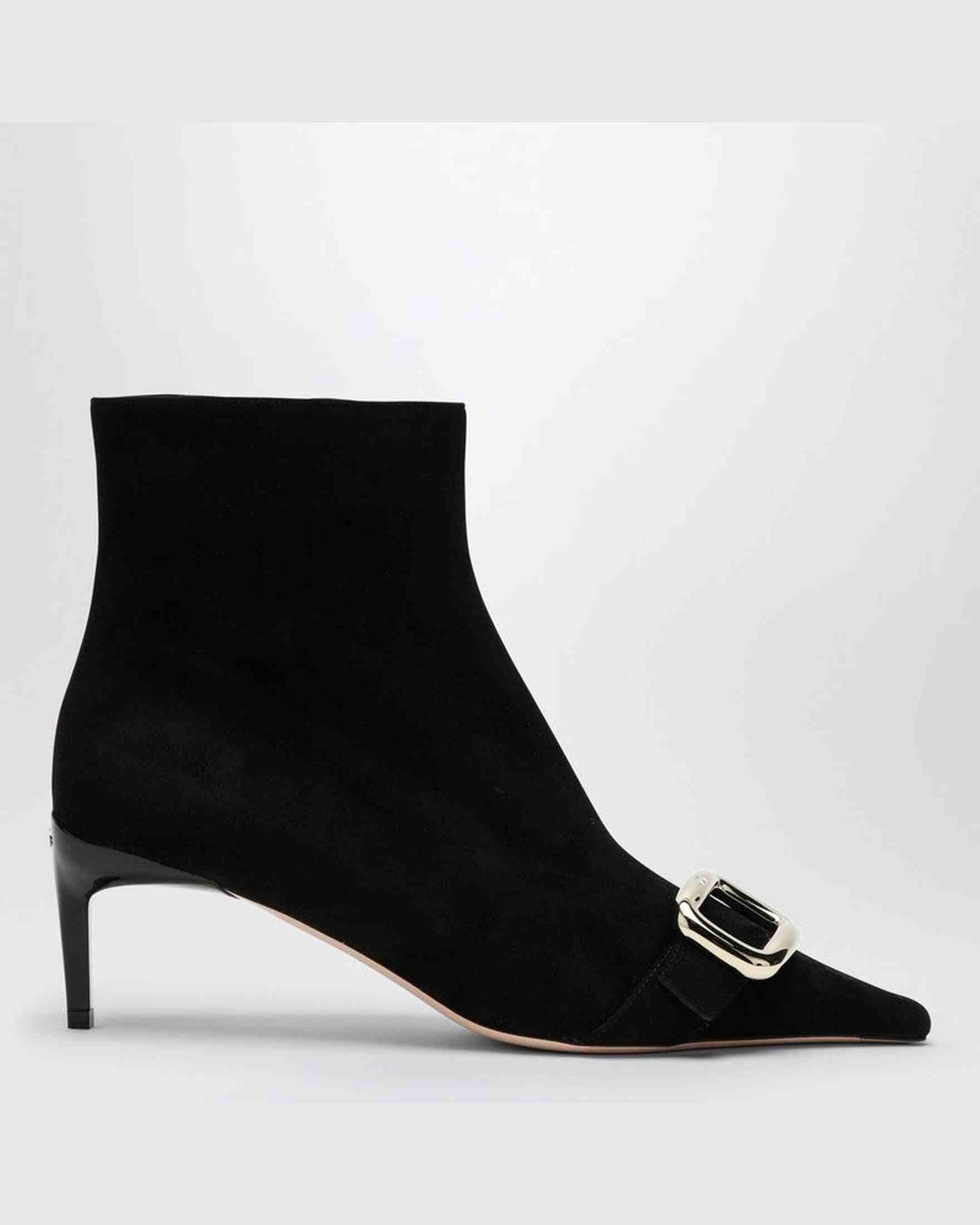 Roger Vivier Black Suede Viv Canard Ankle Boots Glam Steals