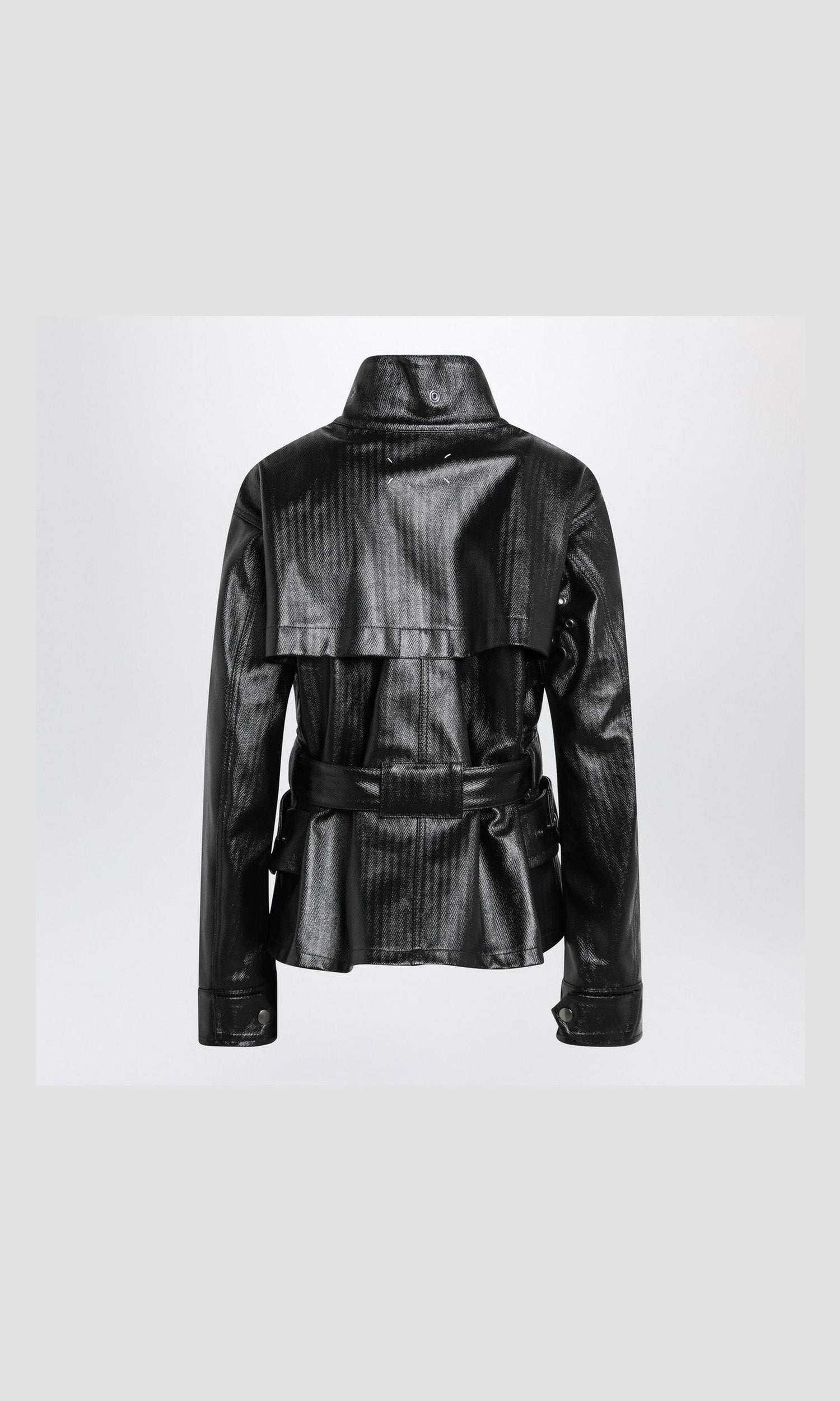 Maison Margiela Black cotton laminated belted jacket Glam Steals