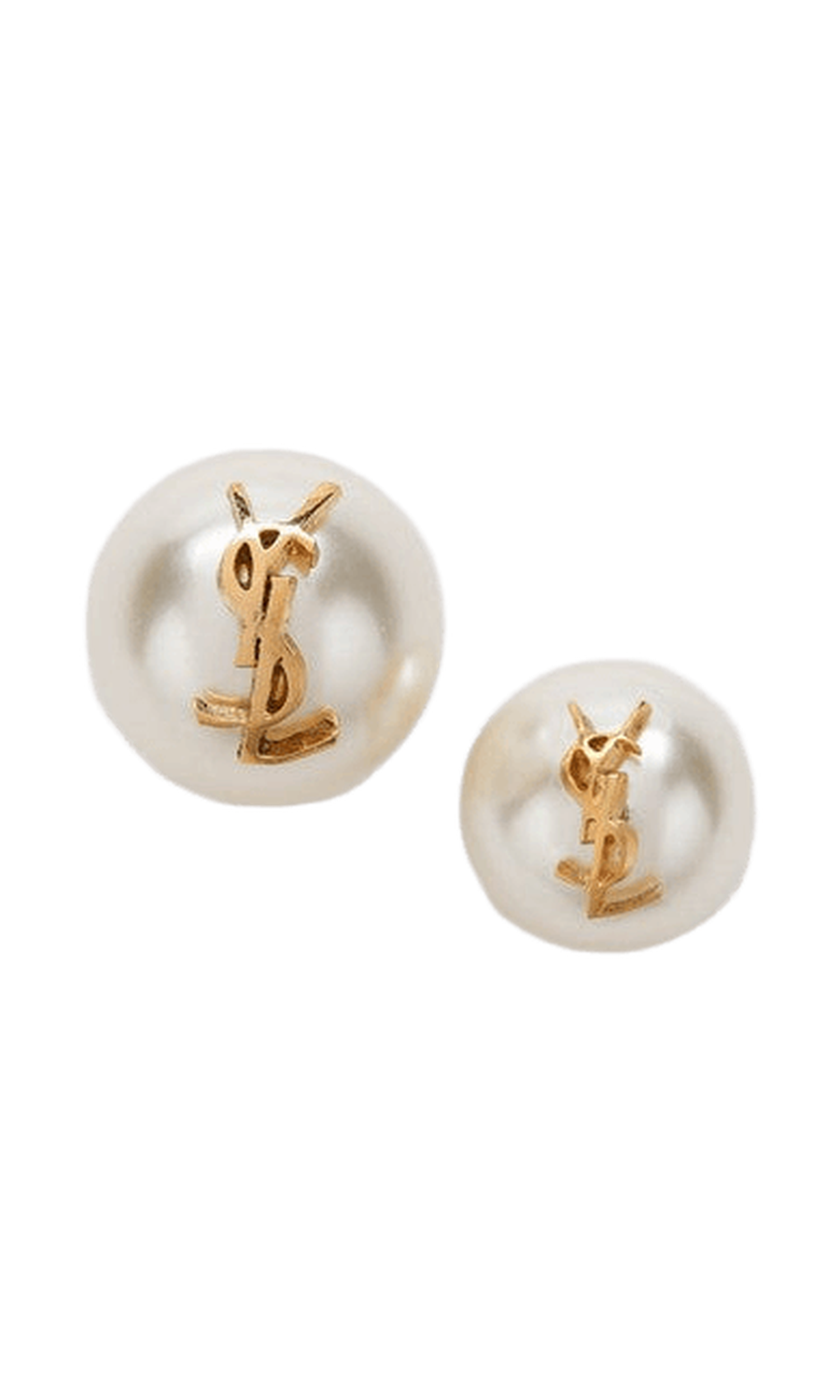 Saint Laurent Asymmetrical Earrings with Pearl and Cassandre Logo Glam Steals