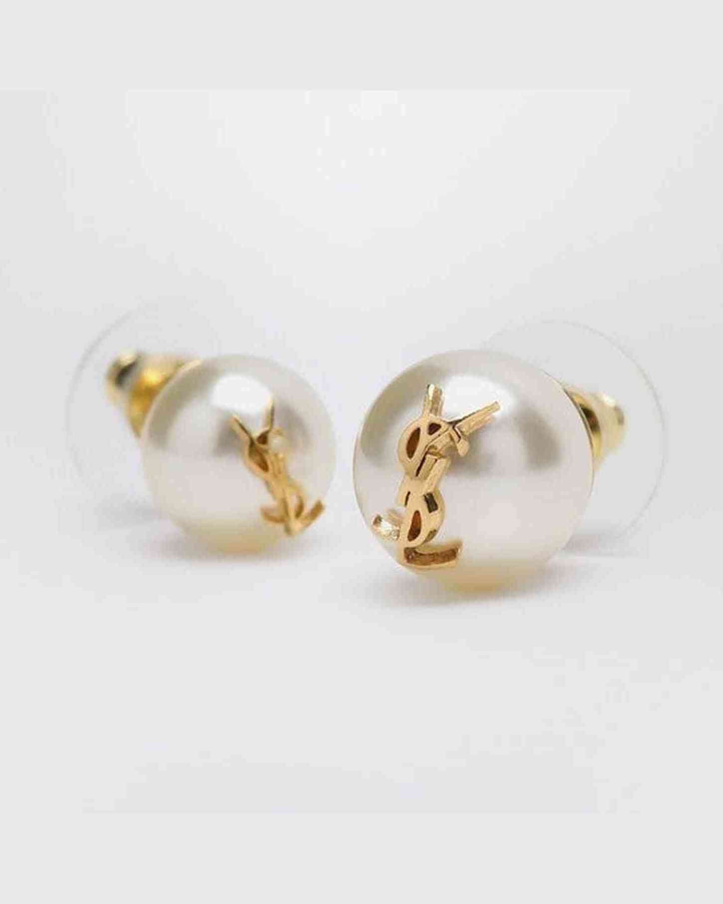 Saint Laurent Asymmetrical Earrings with Pearl and Cassandre Logo Glam Steals