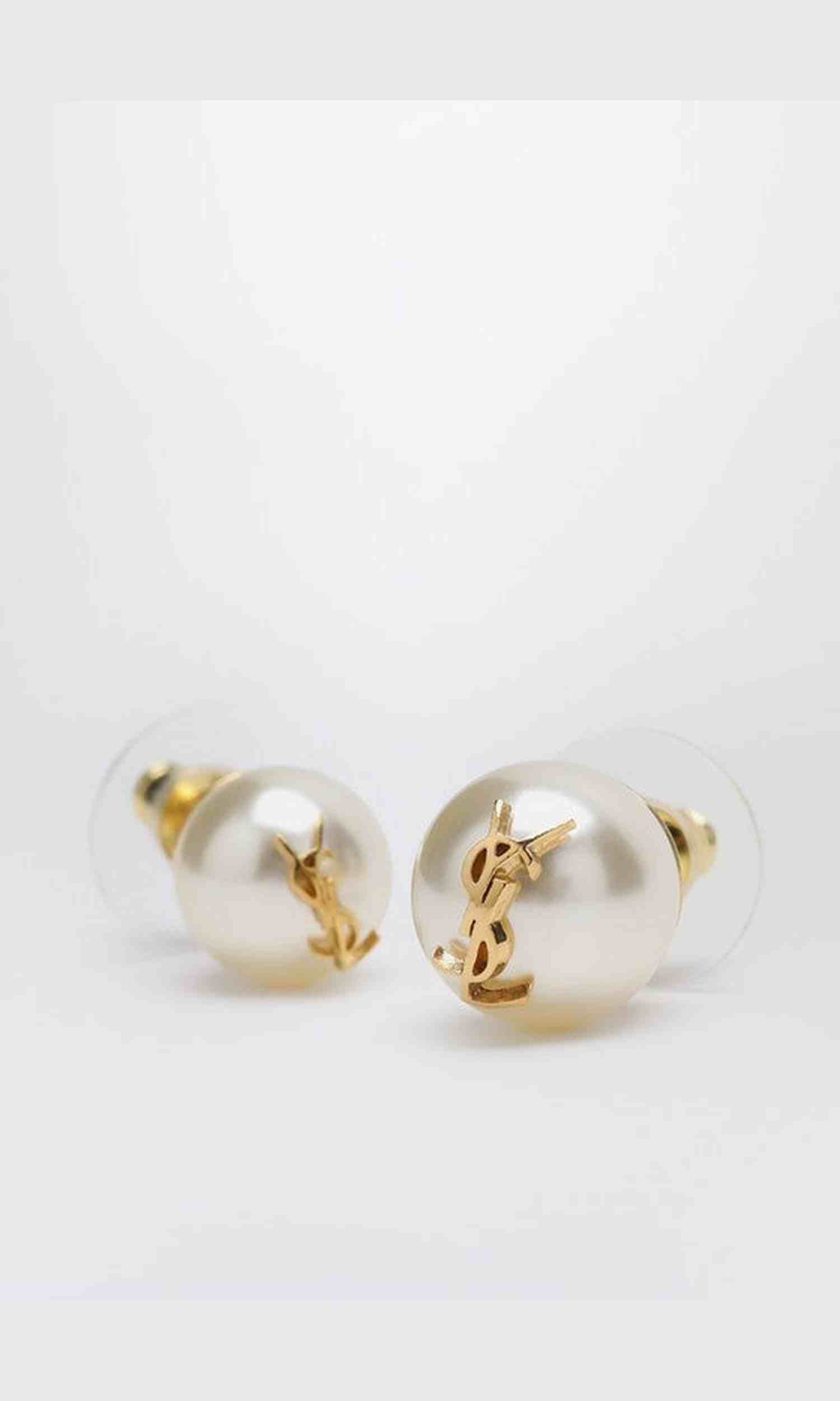 Saint Laurent Asymmetrical Earrings with Pearl and Cassandre Logo Glam Steals