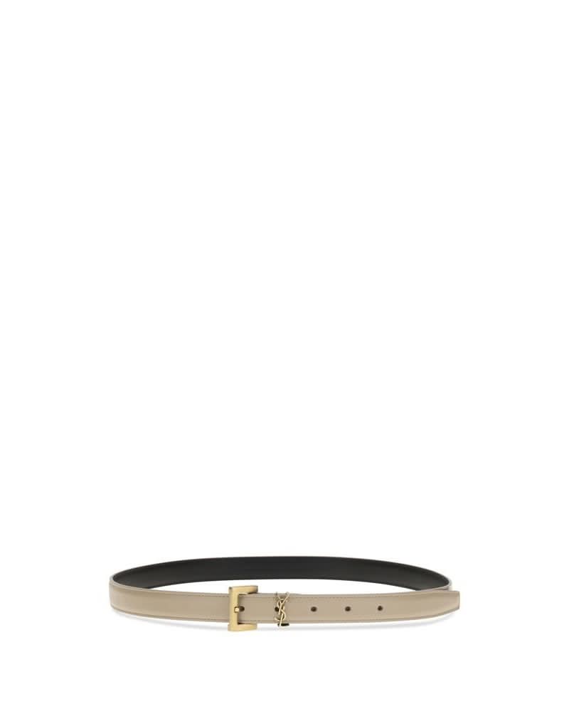 Saint Laurent Beige Calf Leather Bos Taurus Thin Belt 