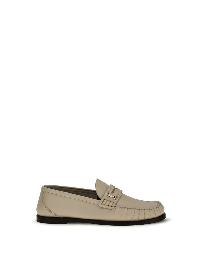 Saint Laurent Beige Leather Calf Bos Taurus Slip On Loafers Glam Steals