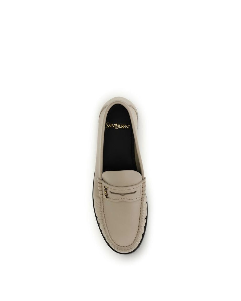 Saint Laurent Beige Leather Calf Bos Taurus Slip On Loafers Glam Steals