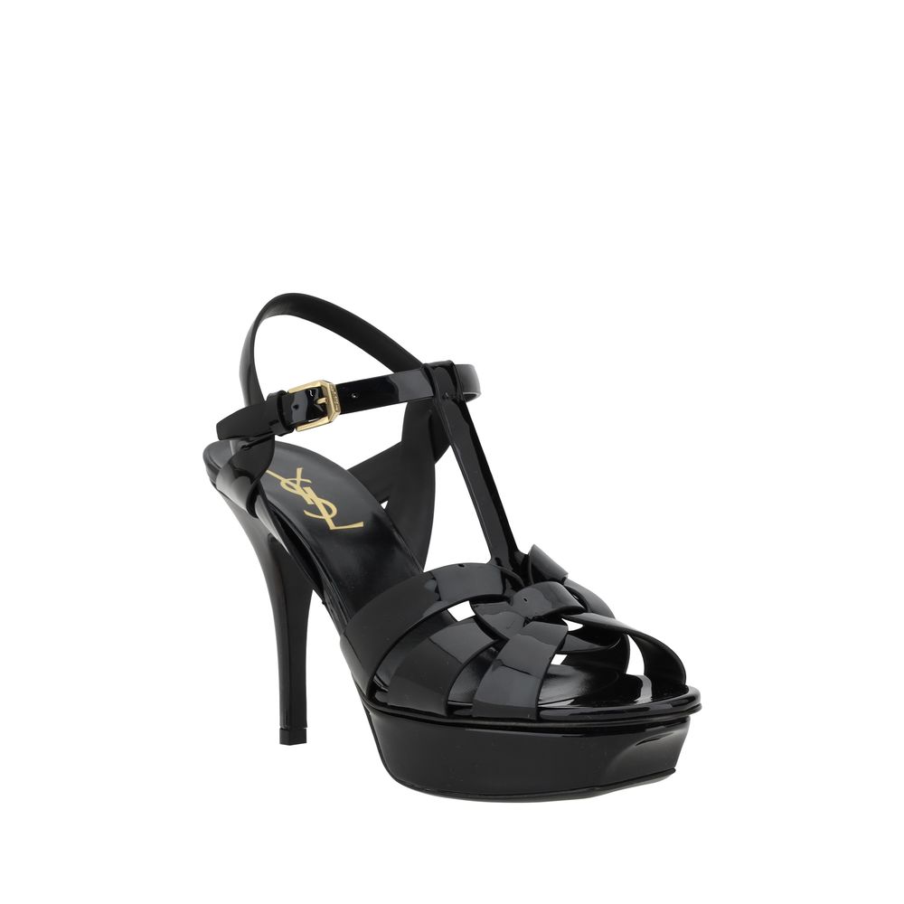Saint Laurent Black Calf Leather Bos Taurus Stiletto Heel Sandals Glam Steals