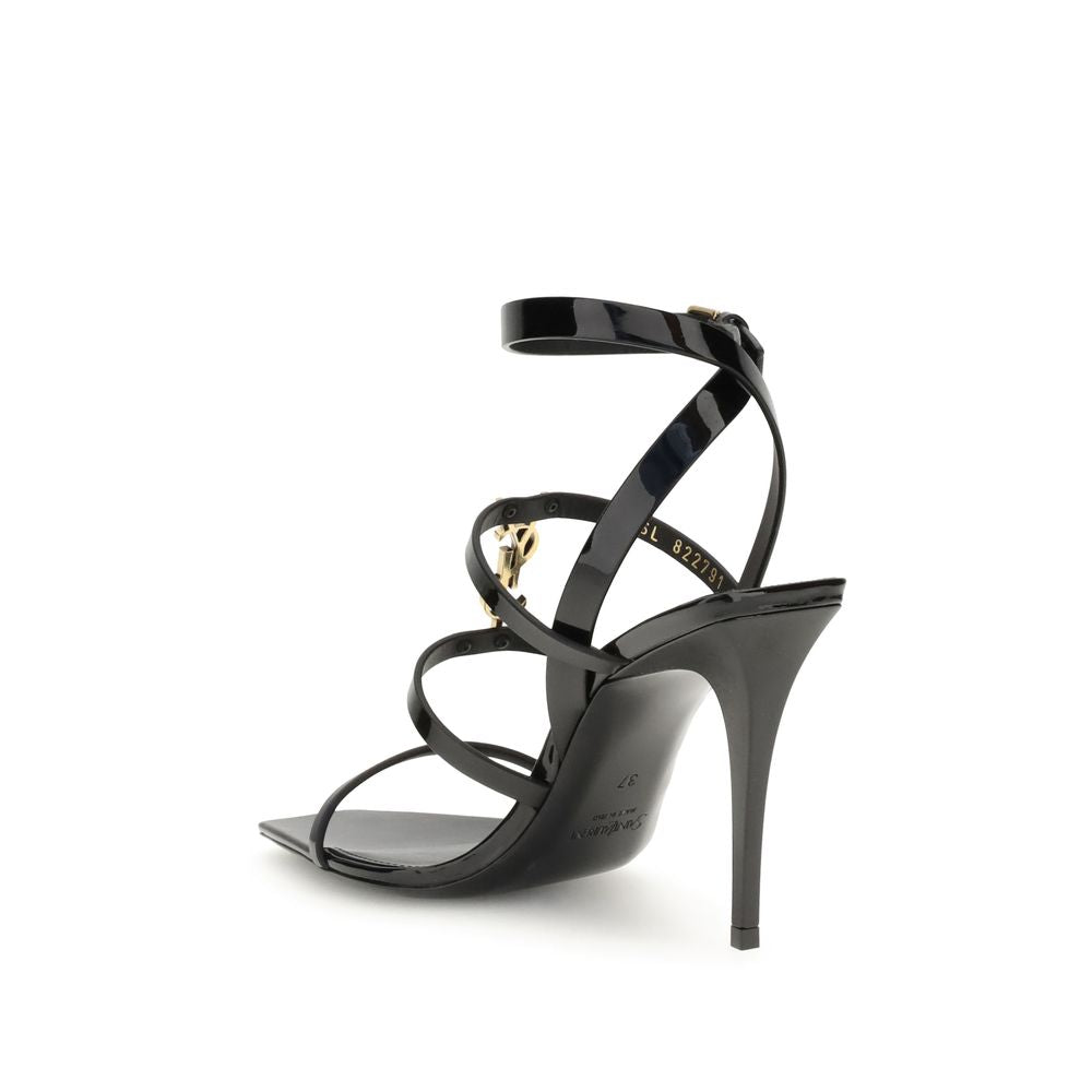 Saint Laurent Black Calf Leather Bos Taurus Stiletto Heel Sandals Glam Steals