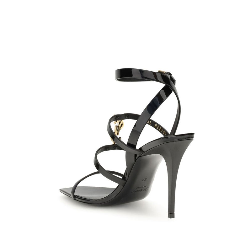 Saint Laurent Black Calf Leather Bos Taurus Stiletto Heel Sandals Glam Steals