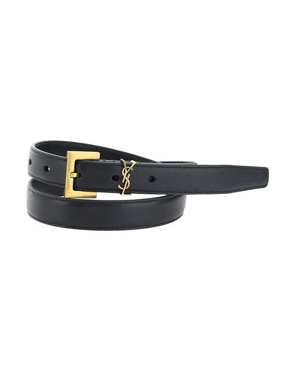 Saint Laurent Black Calf Leather Bos Taurus Thin Belt 