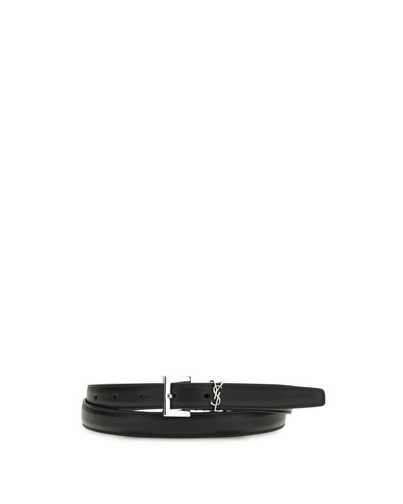 Saint Laurent Black Calf Leather Bos Taurus Thin Belt 