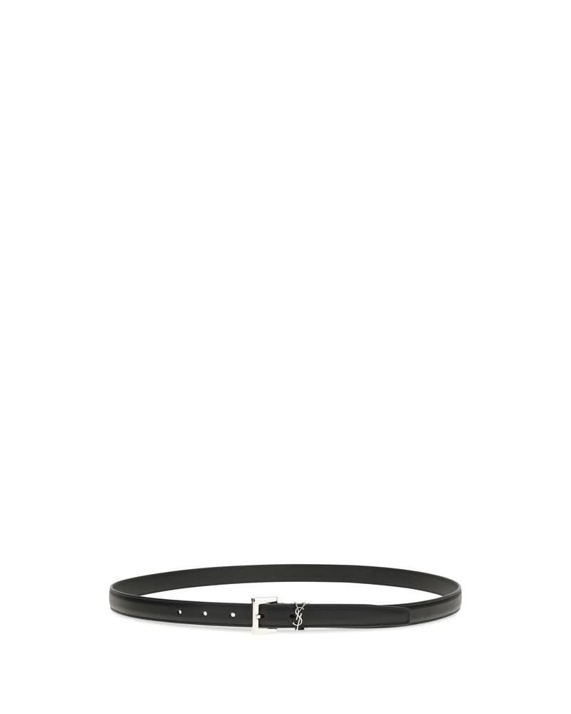 Saint Laurent Black Calf Leather Bos Taurus Thin Belt 